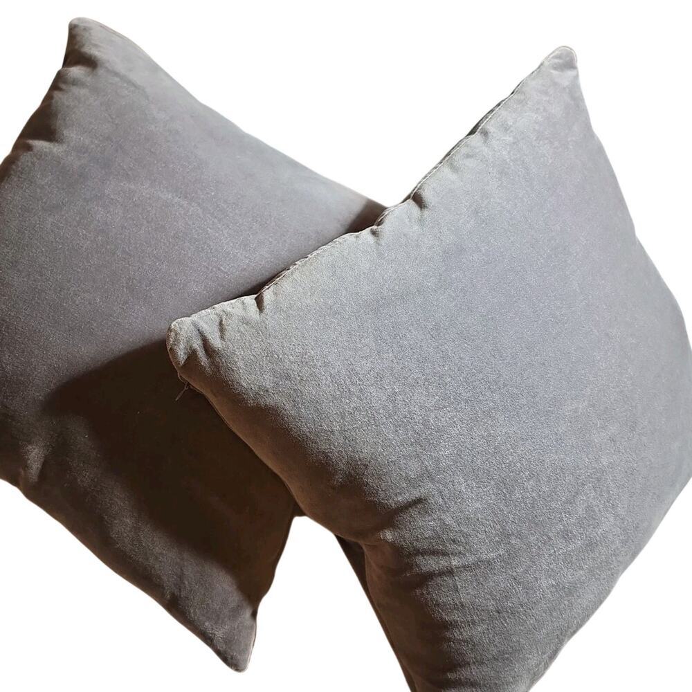 2 World Market Grey Velvet Pillows 18 inch square Set of 2 Pair Solid no Print